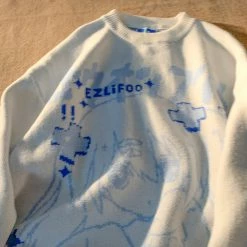 Apparel Anime Outline Girl Face Oversized Knitted Long Sleeve Cardigan Streetwear | NEW