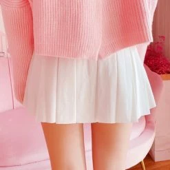 Apparel Kawaii Bow White Pleated Mini High-Waist Short Skirt