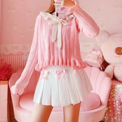 Apparel Kawaii Bow White Pleated Mini High-Waist Short Skirt