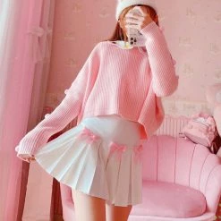 Apparel Kawaii Bow White Pleated Mini High-Waist Short Skirt