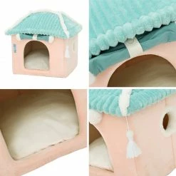 Home Decor Pet Beds Sakura Temple Pink Green Shrine Cat Dog Bed Hideout House