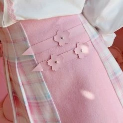 Apparel Cute Pleated Pink White Checked Women High-Waist Short Skirt With Lace & Shorts 15 Apparel Cute Pleated Pink White Checked Women High-Waist Short Skirt With Lace & Shorts