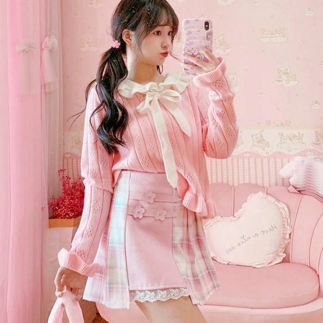 Apparel Cute Pleated Pink White Checked Women High-Waist Short Skirt With Lace & Shorts 6 Apparel Cute Pleated Pink White Checked Women High-Waist Short Skirt With Lace & Shorts