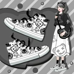 Apparel Graffiti Punk Black & White Womens Sneakers Trainers | NEW