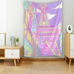 Home Decor Wall Decal Japanese Streets Anime Comic Purple Blue Calm Lofi Vibe Tapestry