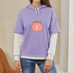Apparel Strawberry Pink Kawaii Frog Half-Sleeve Hoodie | NEW