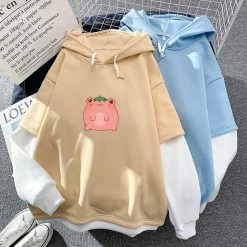 Apparel Strawberry Pink Kawaii Frog Half-Sleeve Hoodie | NEW