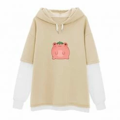 Apparel Strawberry Pink Kawaii Frog Half-Sleeve Hoodie | NEW