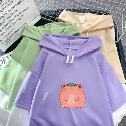 Apparel Strawberry Pink Kawaii Frog Half-Sleeve Hoodie | NEW