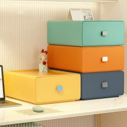 Accessories Colorful Square Desktop Stackable Plastic Storage Drawer Containers