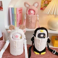 Home Decor Kawaii Thermos Stainless Steel 500ml Flask With Sheep Penguin Bunny Plush Cover & Strap Home & Pets