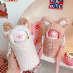 Home Decor Kawaii Thermos Stainless Steel 500ml Flask With Sheep Penguin Bunny Plush Cover & Strap Home & Pets