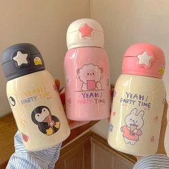Home Decor Kawaii Thermos Stainless Steel 500ml Flask With Sheep Penguin Bunny Plush Cover & Strap Home & Pets