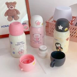 Home Decor Kawaii Thermos Stainless Steel 500ml Flask With Sheep Penguin Bunny Plush Cover & Strap Home & Pets