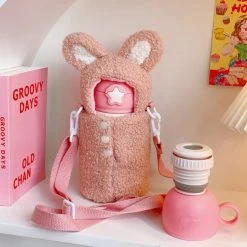 Home Decor Kawaii Thermos Stainless Steel 500ml Flask With Sheep Penguin Bunny Plush Cover & Strap Home & Pets