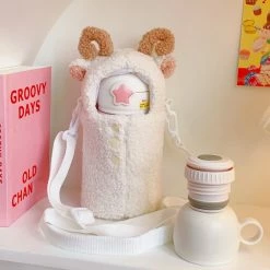 Home Decor Kawaii Thermos Stainless Steel 500ml Flask With Sheep Penguin Bunny Plush Cover & Strap Home & Pets