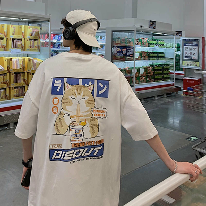 Apparel Japenese Cartoon Cat Ramen Oversized Mens Tee Top 3 Apparel Japenese Cartoon Cat Ramen Oversized Mens Tee Top
