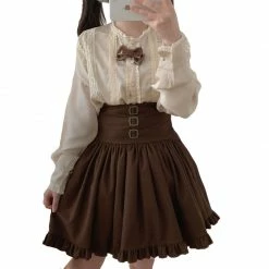 Apparel Brown Black Lolita Kawaii Gothic Elegant Long Women Skirt