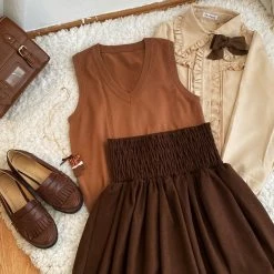 Apparel Brown Black Lolita Kawaii Gothic Elegant Long Women Skirt