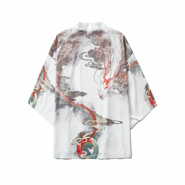 Apparel Japanese White Black Dragon Beast Yukata Cardigan Kimono 3 Apparel Japanese White Black Dragon Beast Yukata Cardigan Kimono