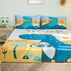 Home Decor Bed Sheets Photography Dino Cotton Fitted Sheet