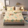 Home Decor Kawaiies Green Dino BBT Cotton Fitted Sheet Bed Sheets