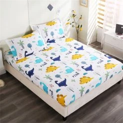 Home Decor Bed Sheets When Dinos Roam The Earth Cotton Fitted Sheet 2