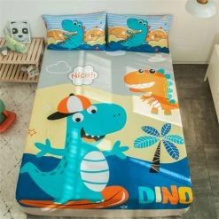 Home Decor Bed Sheets Surfer Dino Cotton Fitted Sheet