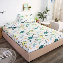 Home Decor When Dinos Roam The Earth Cotton Fitted Sheet Bed Sheets