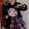 Apparel Japanese Black White Pink E-Girl Kawaii Print Anime Tee & Arm Warmers | NEW