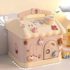 Home Decor Cute Pink Blue Savings Piggy Bank Money Box House With Stickers Stationery