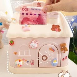 Home Decor Cute Pink Blue Savings Piggy Bank Money Box House With Stickers Stationery