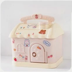 Home Decor Cute Pink Blue Savings Piggy Bank Money Box House With Stickers Stationery