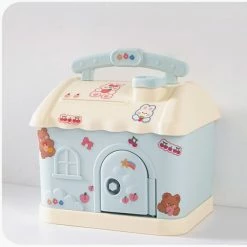 Home Decor Cute Pink Blue Savings Piggy Bank Money Box House With Stickers Stationery