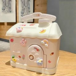 Home Decor Cute Pink Blue Savings Piggy Bank Money Box House With Stickers Stationery