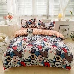 Home Decor Alphabet Rabbit Print Bedding Set 100% Pure Supreme Cotton