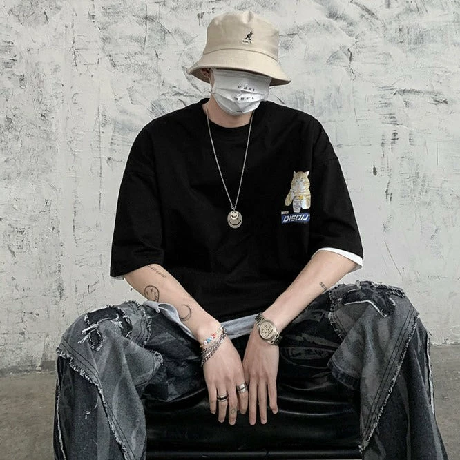 Apparel Japenese Cartoon Cat Ramen Oversized Mens Tee Top 6 Apparel Japenese Cartoon Cat Ramen Oversized Mens Tee Top