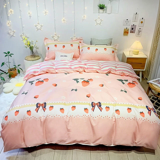 Home Decor Strawberry With A Bow Bedding Set 100% Pure Supreme Cotton 3 Home Decor Strawberry With A Bow Bedding Set 100% Pure Supreme Cotton