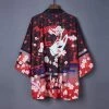 Apparel Black Red Japanese Fox Mask Half-sleeve Cardigan Womens Kimonos 2 Apparel Black Red Japanese Fox Mask Half-sleeve Cardigan Womens Kimonos