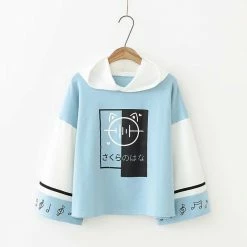 Apparel Harajuku Blue White Simple Cat Wide Sleeve Loose Hoodie 13 Apparel Harajuku Blue White Simple Cat Wide Sleeve Loose Hoodie