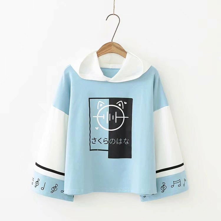 Apparel Harajuku Blue White Simple Cat Wide Sleeve Loose Hoodie 7 Apparel Harajuku Blue White Simple Cat Wide Sleeve Loose Hoodie