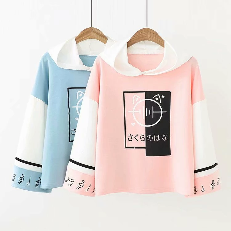 Apparel Harajuku Blue White Simple Cat Wide Sleeve Loose Hoodie 3 Apparel Harajuku Blue White Simple Cat Wide Sleeve Loose Hoodie