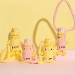 Home Decor Pink Yellow Thermos Stainless Steel Flask With Duck Plush Cover & Strap Home & Pets