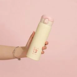 Home Decor Cream Thermos Stainless Steel Flask With Bunny Bear Plush Cover & Strap