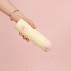 Home Decor Cream Thermos Stainless Steel Flask With Bunny Bear Plush Cover & Strap