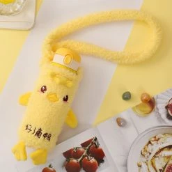 Home Decor Pink Yellow Thermos Stainless Steel Flask With Duck Plush Cover & Strap Home & Pets