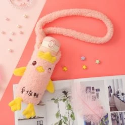 Home Decor Pink Yellow Thermos Stainless Steel Flask With Duck Plush Cover & Strap Home & Pets