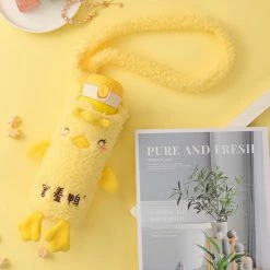 Home Decor Pink Yellow Thermos Stainless Steel Flask With Duck Plush Cover & Strap Home & Pets