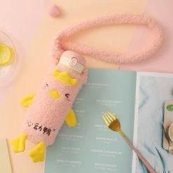 Home Decor Pink Yellow Thermos Stainless Steel Flask With Duck Plush Cover & Strap Home & Pets