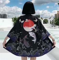 Apparel Rising Sun And Lucky Koi Japanese Woman Kimono